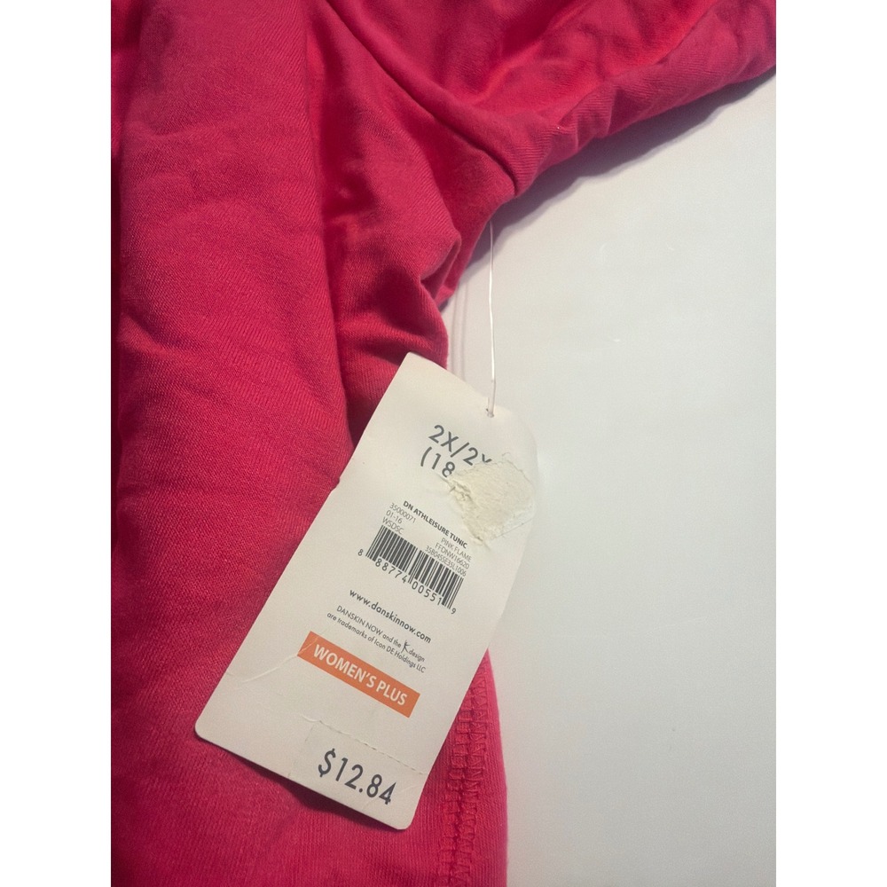 Danskin Now Pink Flame Athleisure Tunic V-Neck Kangaroo Pocket 2X new with tags - Picture 4 of 7